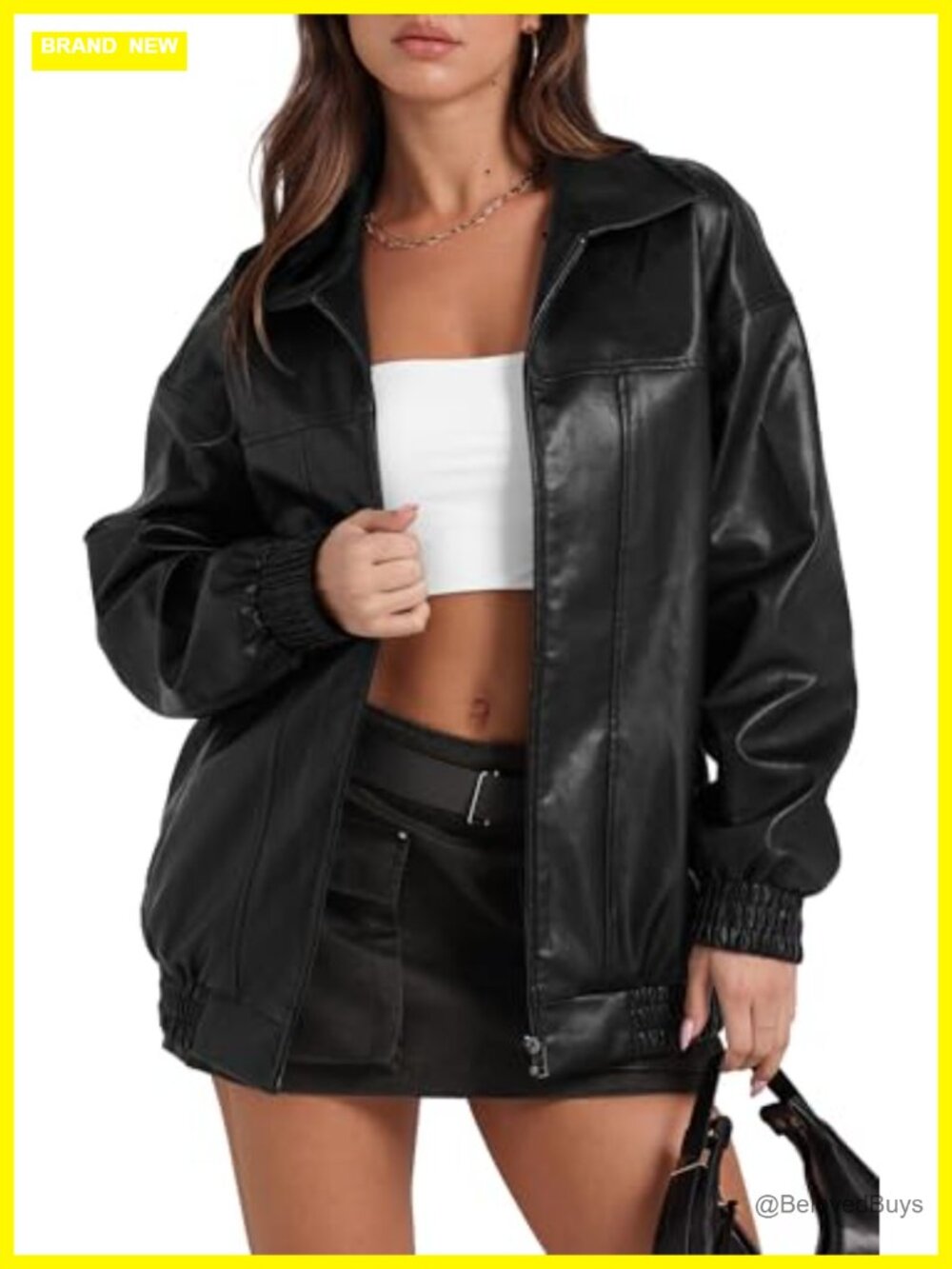 Faux Leather Oversized Motorcycle Bomber Jacket Women Y2K Retro Zip Coat